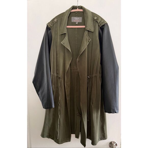 Torrid Twill Faux Leather Anorak Jacket Olive Size 2/US 2X Rayon Blend - Picture 2 of 10